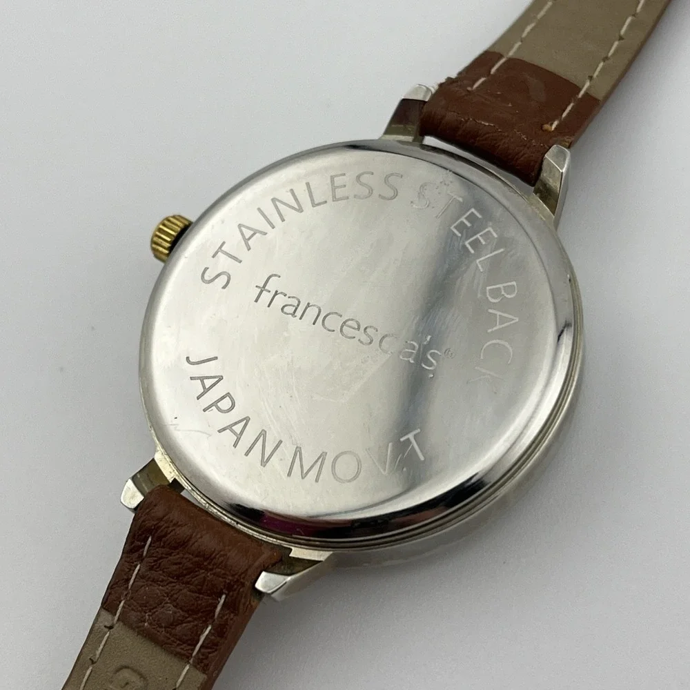 Francesca's Watch Women 38mm Gold Case Petite Leather Band-‎ New Battery